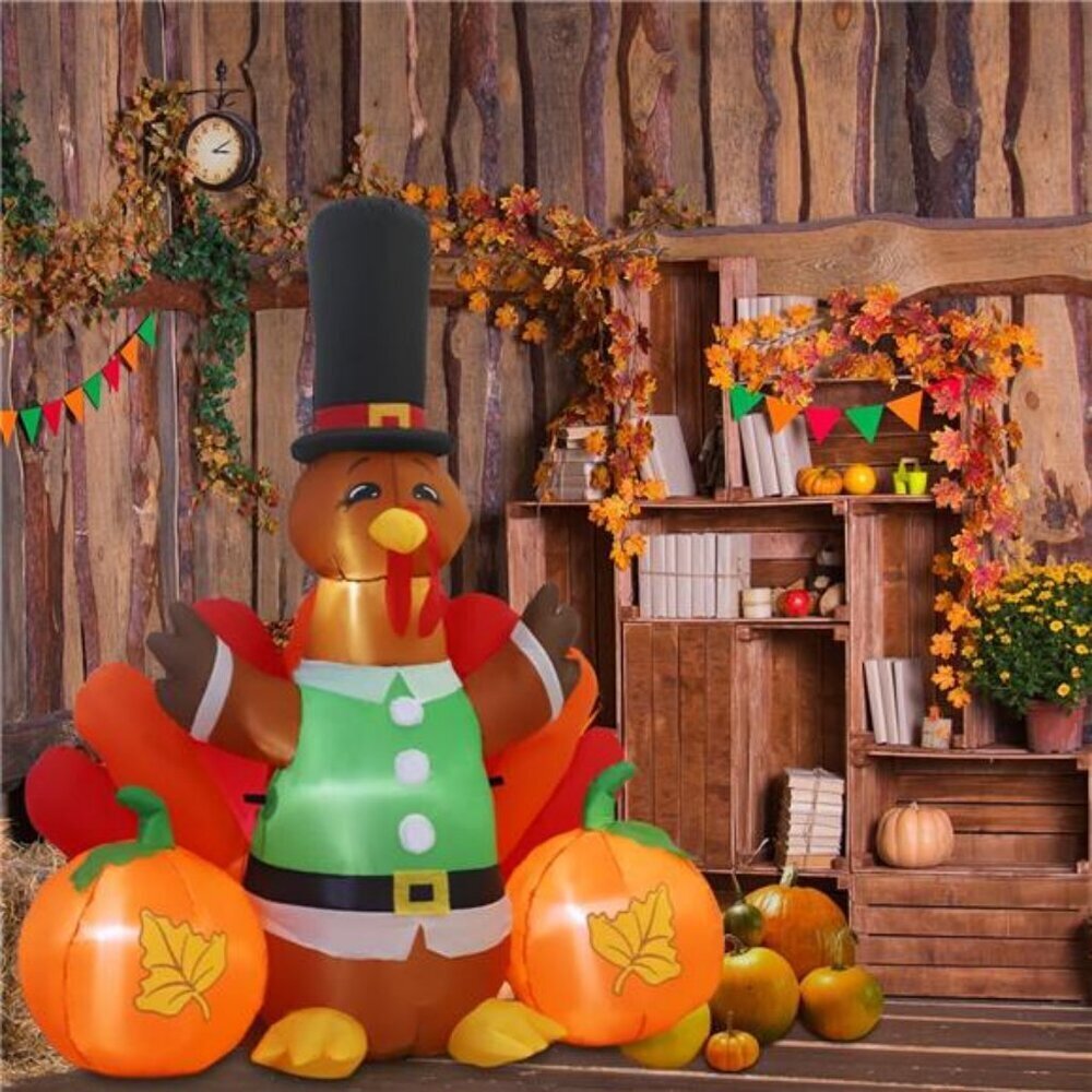 5.5ft Christmas Inflatable Outdoor Decorations, Pumpkin Turkey Inflatable